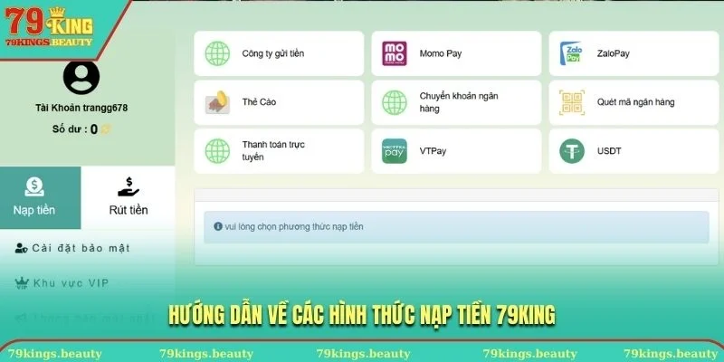 Hướng dẫn về các hình thức nạp tiền 79KING