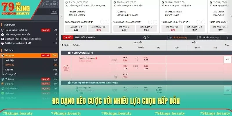Đa dạng kèo cược được cung cấp để lựa chọn